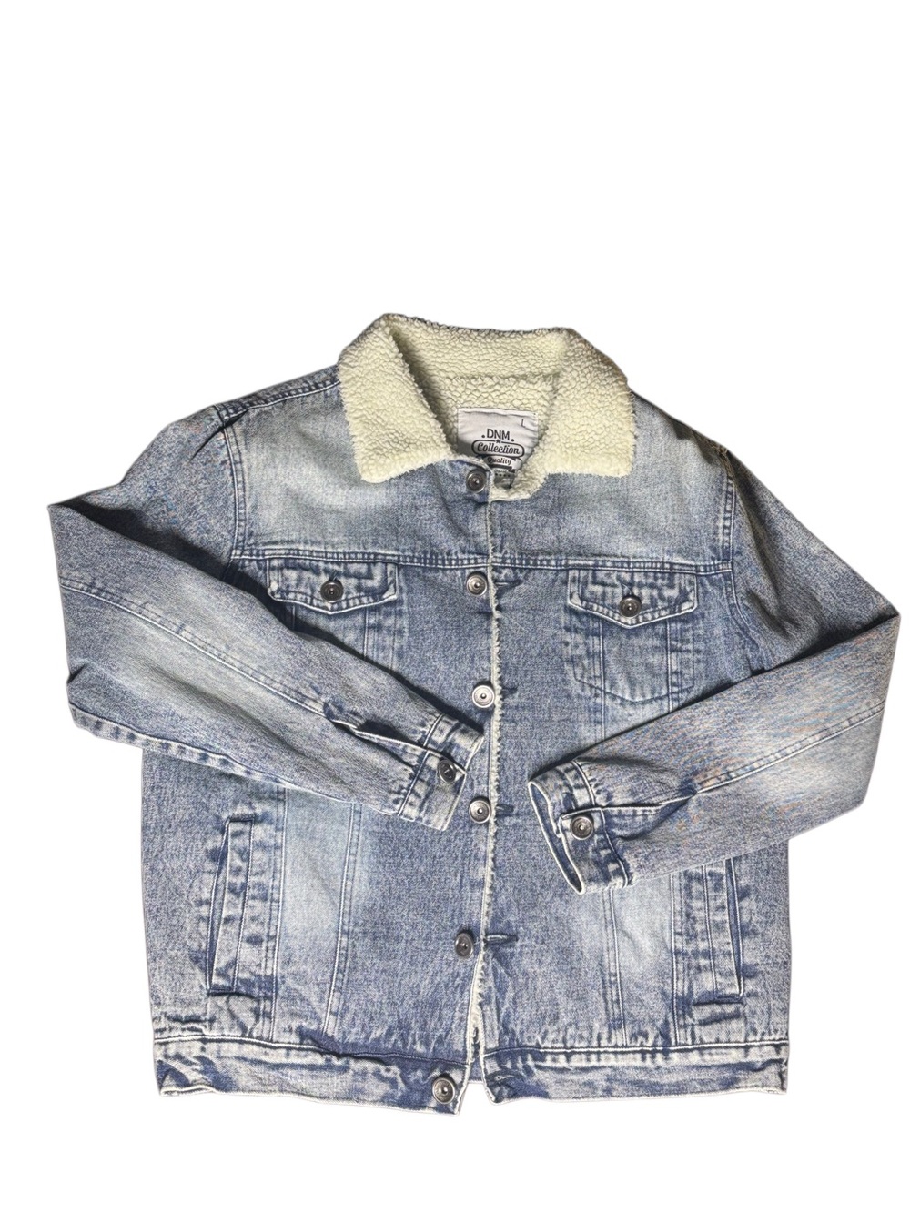 DNM Collection Sherpa Lined Denim Jacket Acid Wash Trucker Size L
